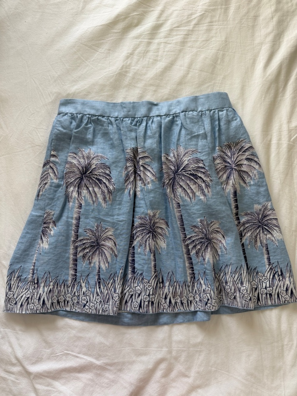 J. Crew Sky Blue Palm-Print Skater Skirt